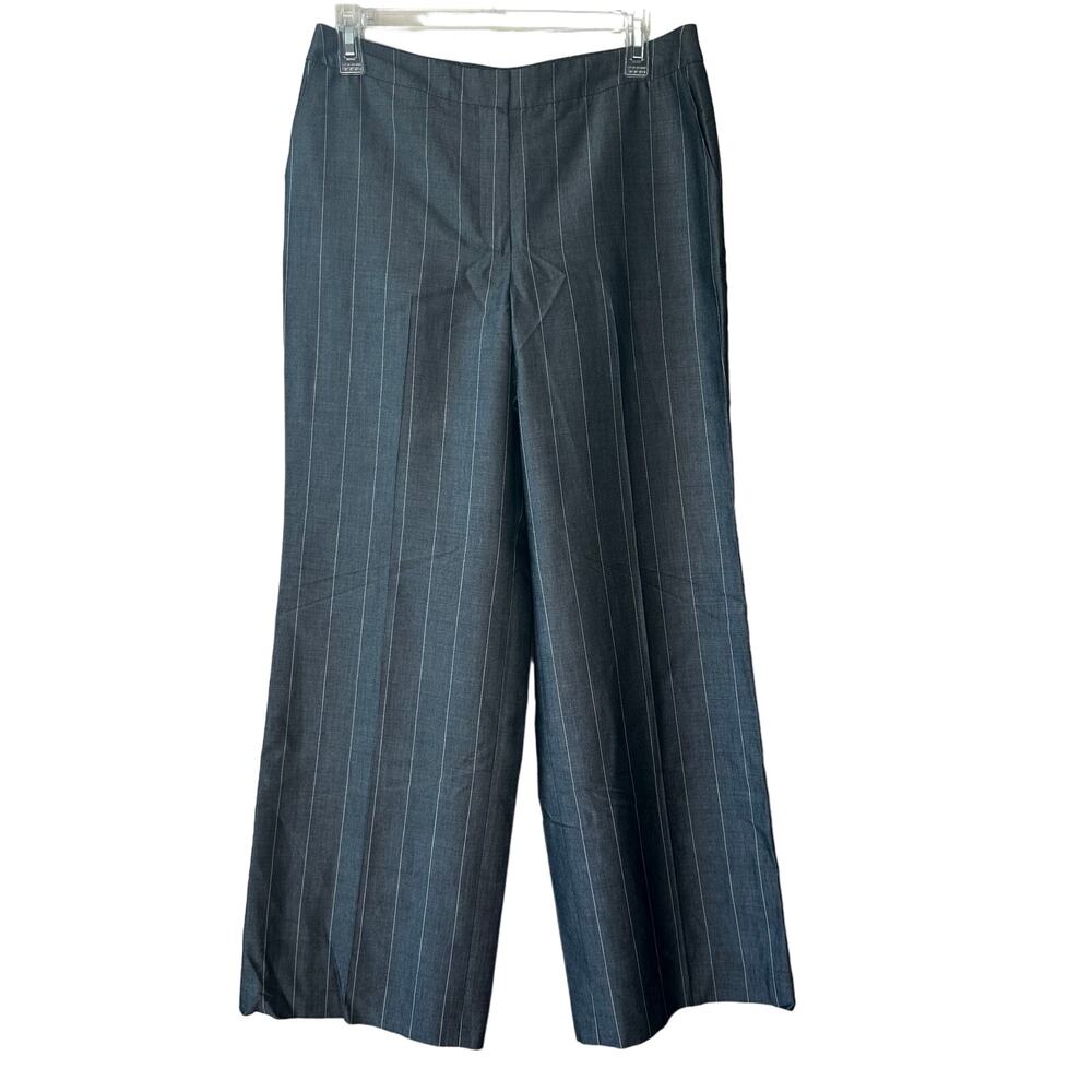 Talbots Trouser Pant Wool Blend Pinstripe Wide Leg Gray 10P Petite Office Career